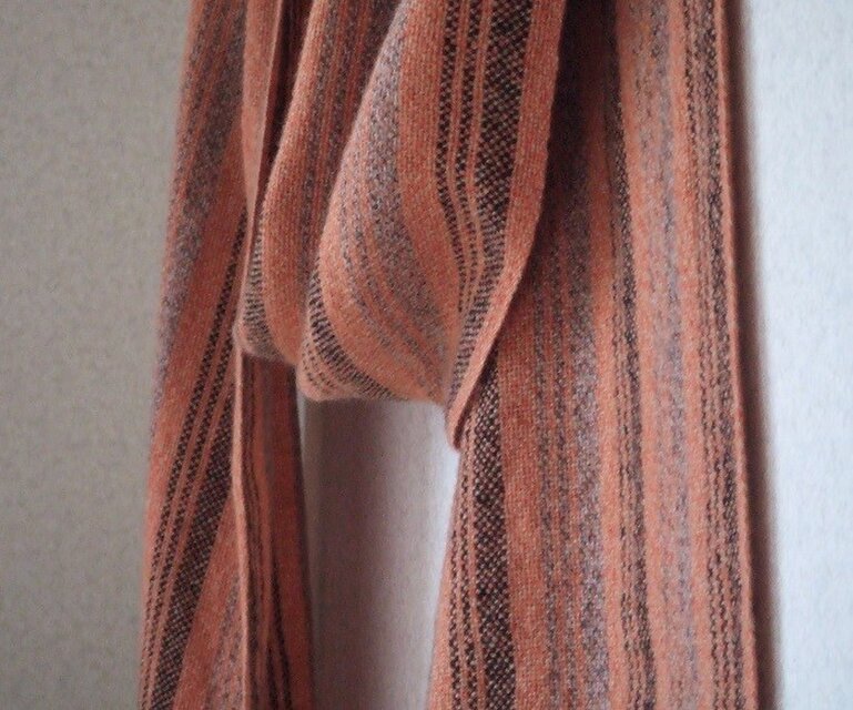 手織りカシミアマフラー・・ツインズ・オレンジ