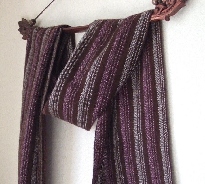 手織りカシミアマフラー・・ツインズ・パープル