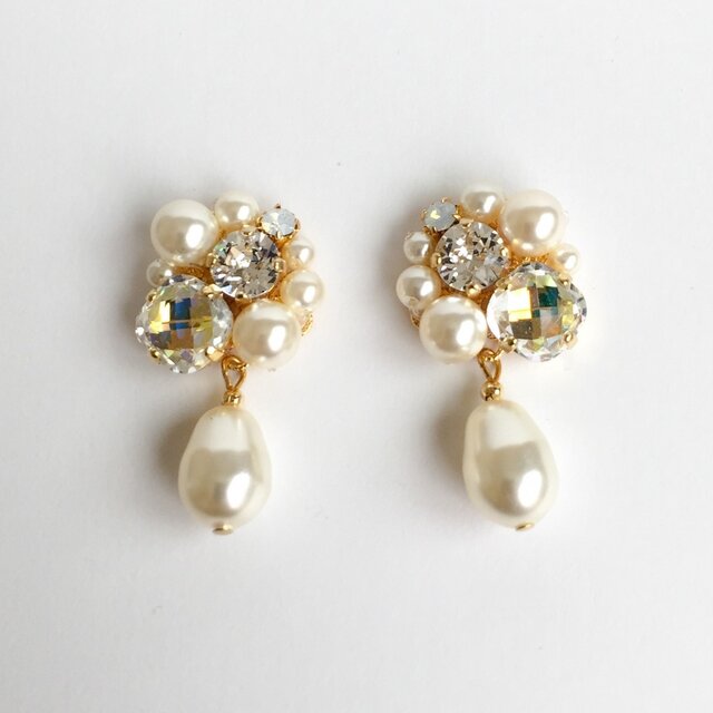 Crystal pearl & Swarovski pierce (earring)