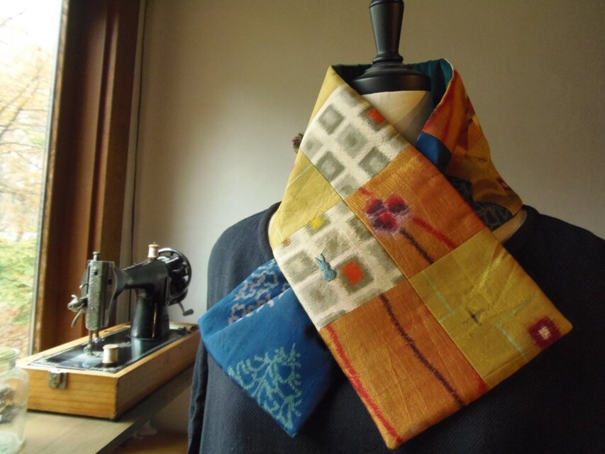 銘仙×別珍の小さな襟巻き「冬茜」プチマフラー　ネックウォーマー