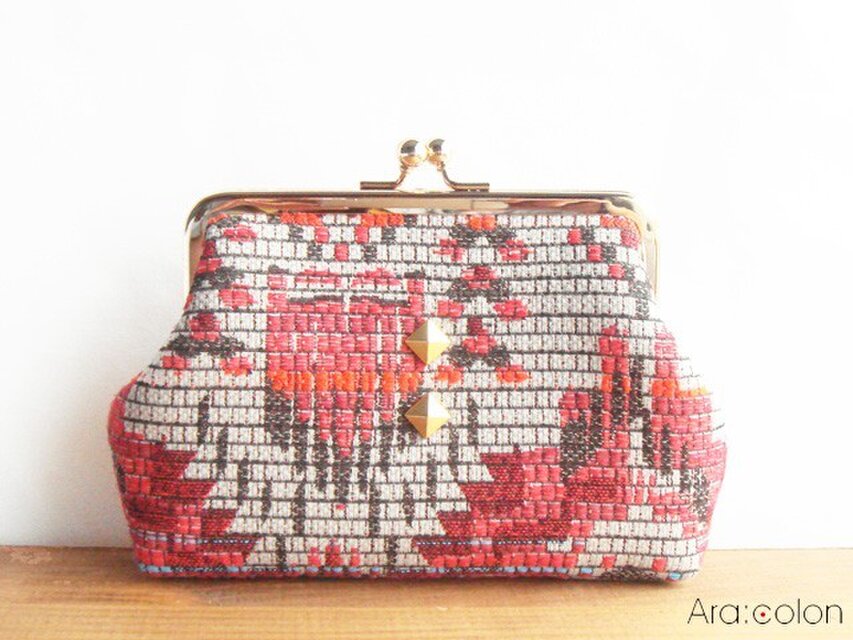 【角丸L】ドイツ製ジャガードがまぐちポーチ