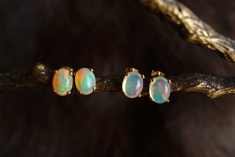 プレシャスオパールオーバルスタッドピアスAB K14GF | iichi 日々の