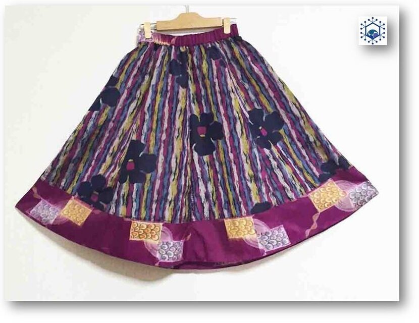 マルチストライプ椿柄柄銘仙リメイクスギャザーフレアカート39