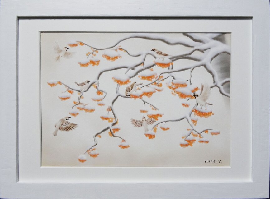 デジタル版画「雀にナナカマド」