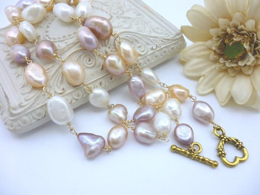 k14gf 大粒バロックパール*セミロングネックレス