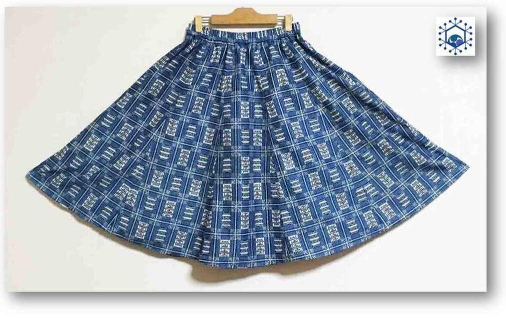 紺碧(こんぺき) 色三重塔着物リメイクスギャザーフレアカート45