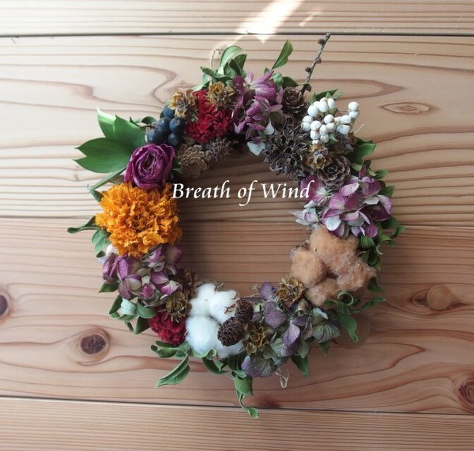 マリーゴールドとコットンのリース