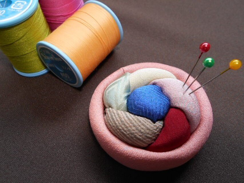 お花のミニ針山■桃淡