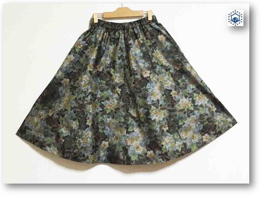 迷彩カラー紬着物リメイクスギャザーフレアカート51