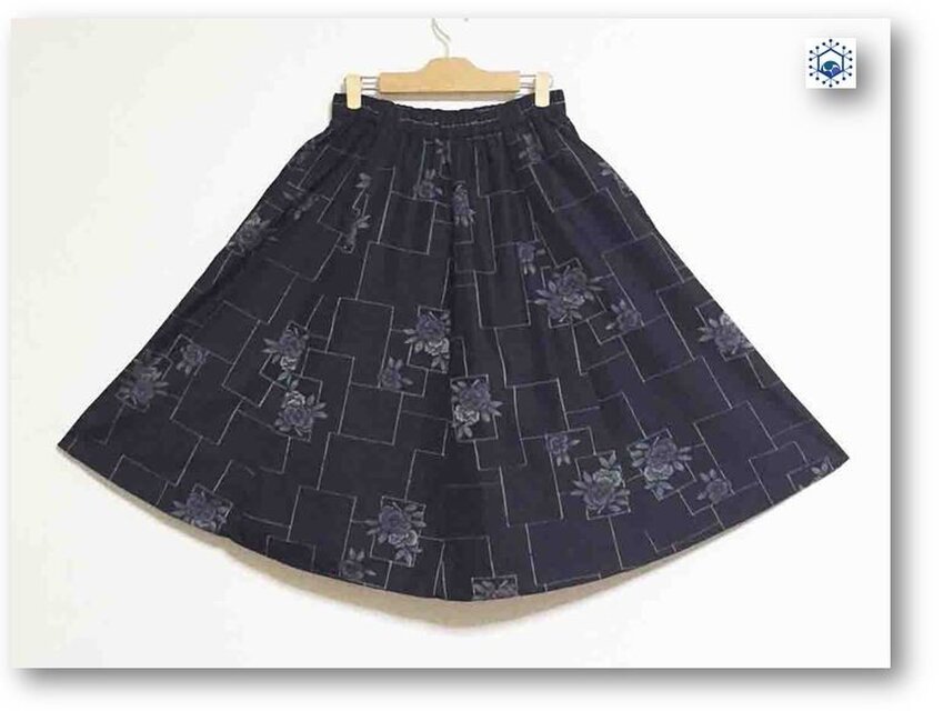 大島紬リメイクスギャザーフレアカート54