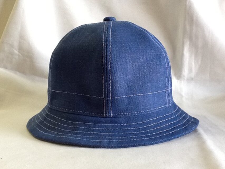 デニムのハット　ブルー×チェック