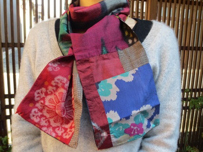 銘仙リメイク大胆シックなロングストール♪春先にお着物にもｇｏｏｄ