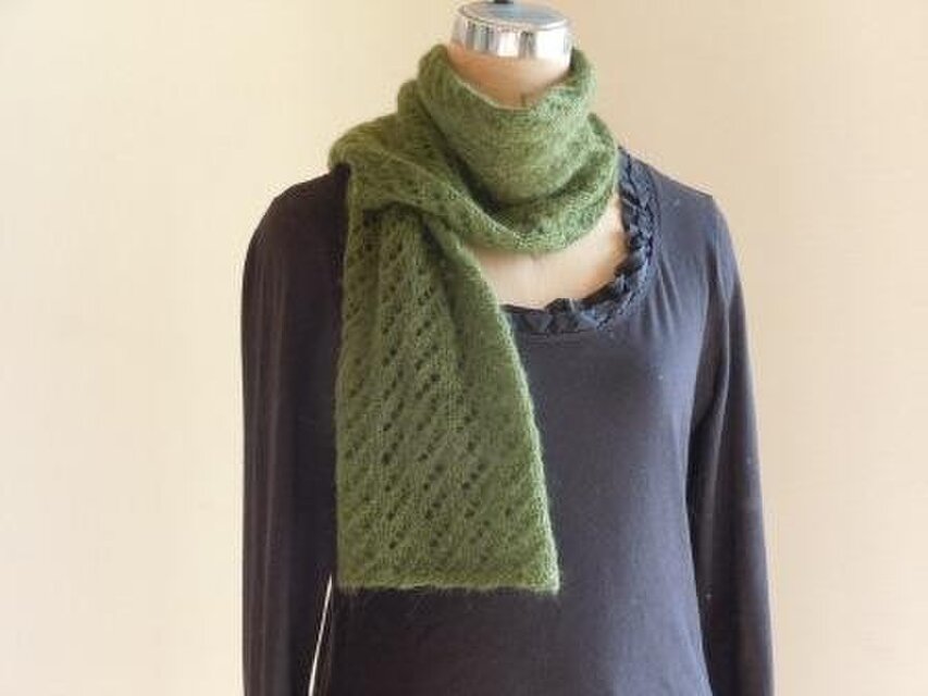 レーシーモヘアのミニマフラー＊グリーン