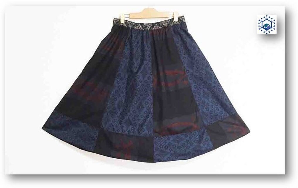 大島×銘仙着物リメイクギャザーフレアスカート60（L)