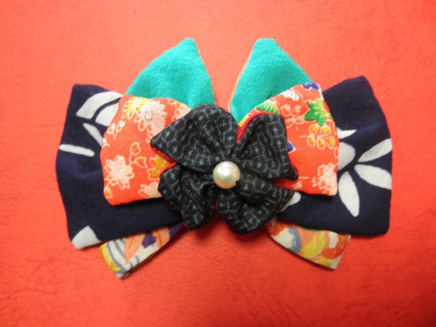 大島クローバー＆古布リボンバレッタ