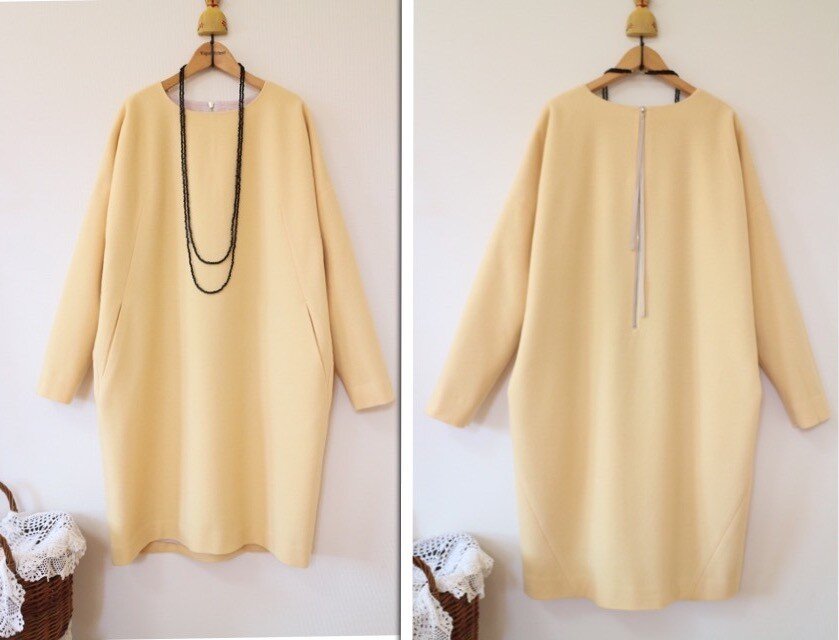 ★ ウール100%  裏地付きコクーンワンピース★最終出品