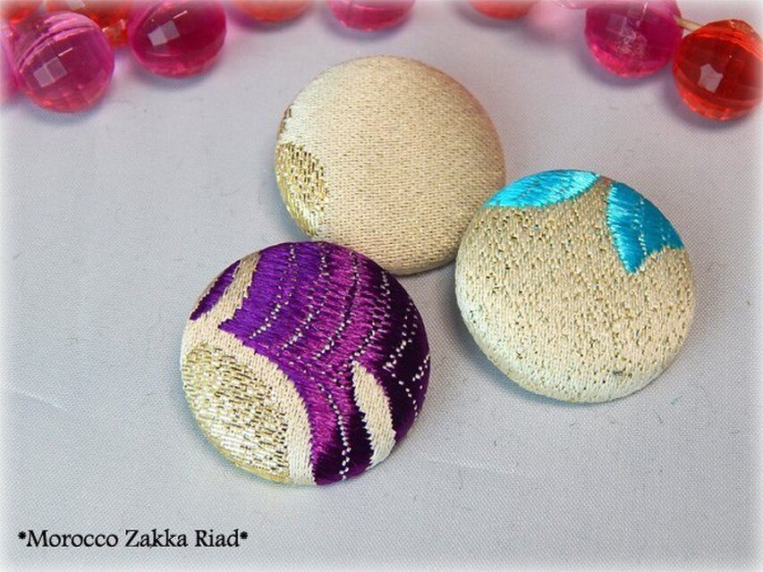 モロッコテキスタイルボタン ベージュラメ（3個）