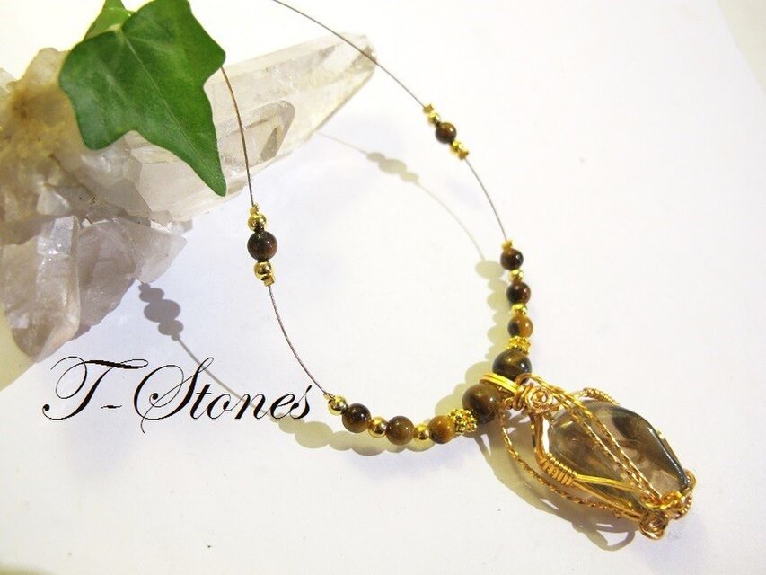 幸運をもたらす生命力の石　シャンパンオーラ　ネックレス