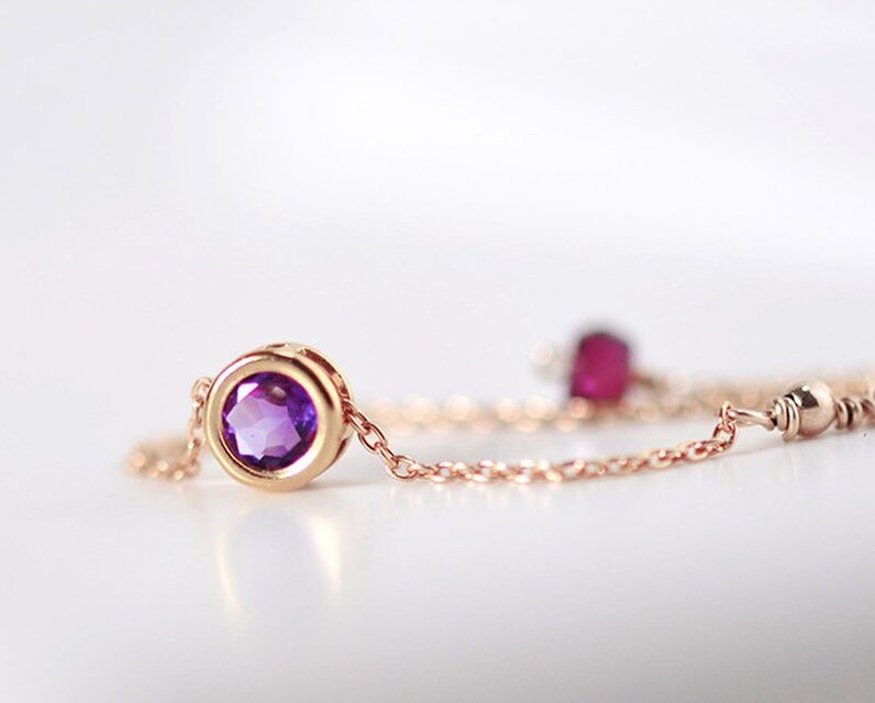 [２月誕生石]アメジストのベゼルチェーンリング・スライドアジャスター