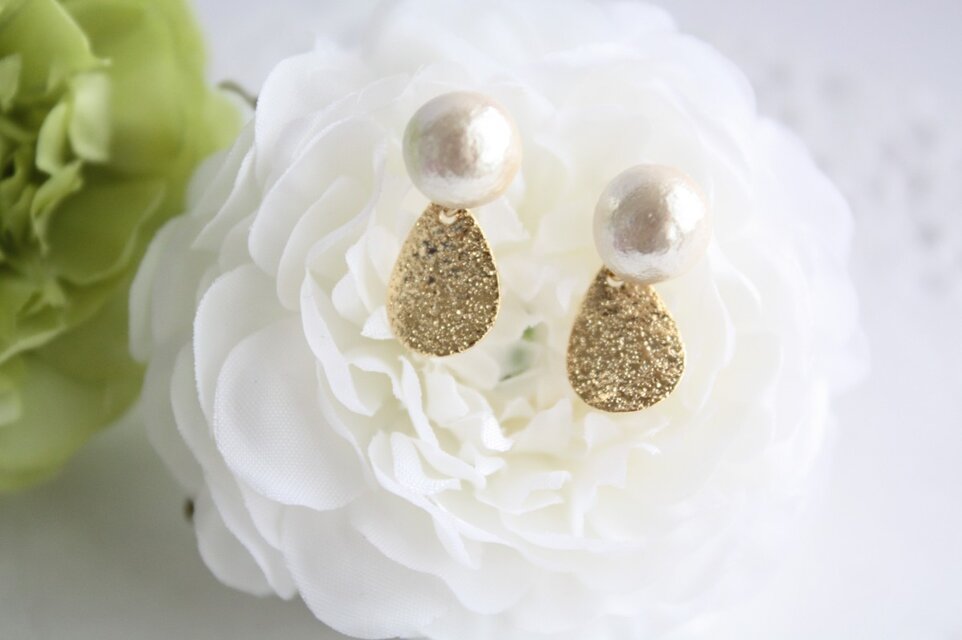ピアスみたい♪スターダストとコットンパール樹脂ノンホールピアス◇Ｋ◇Ｇ