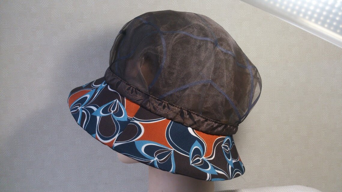 魅せる帽子☆オーガンジーのリバーシブルクロッシュ(茶系)