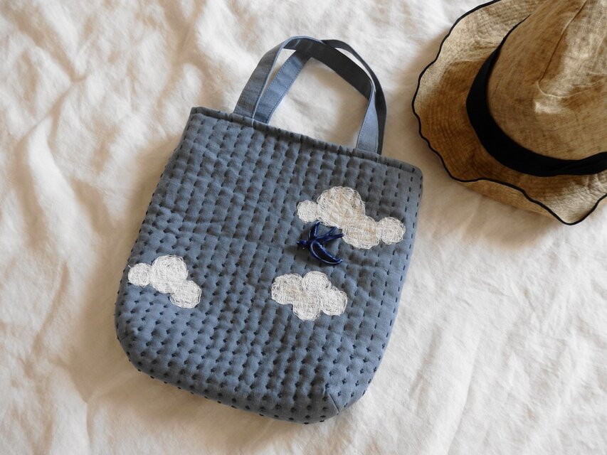 [ 受注制作 ] 刺し子の空模様バッグ