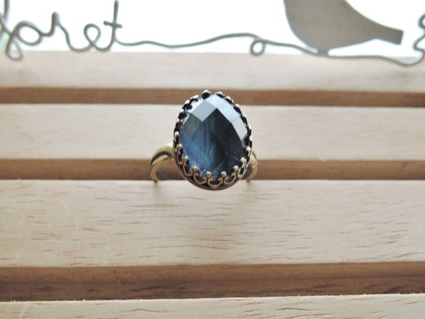 （864）ロングセラー☆大人気です！再々…販！ブルータイガーアイ×クリスタル☆デザインリング　JBB社製