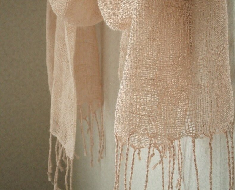 手織り麻ストール・・シナモン