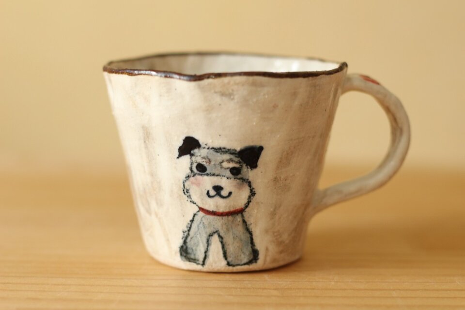 K様ご検討品粉引き手びねりミニチュアシュナウザーのカップ。