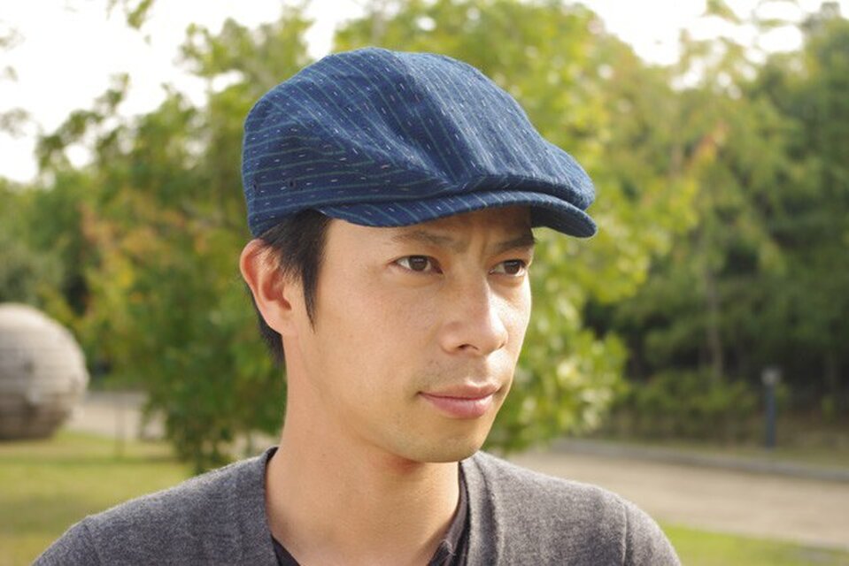 備後絣のハンチング　縞絣