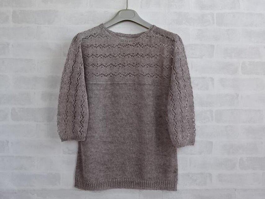 フレンチリネンのレース編みニット・ブラウン