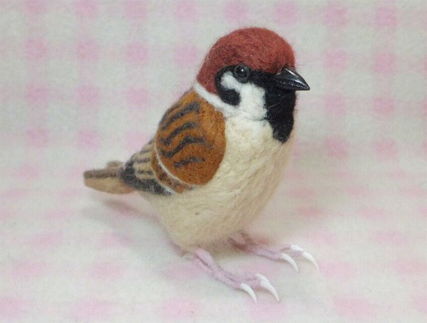 リアルサイズ♪ スズメ 雀 羊毛フェルト 野鳥 受注作成 羊毛インコ