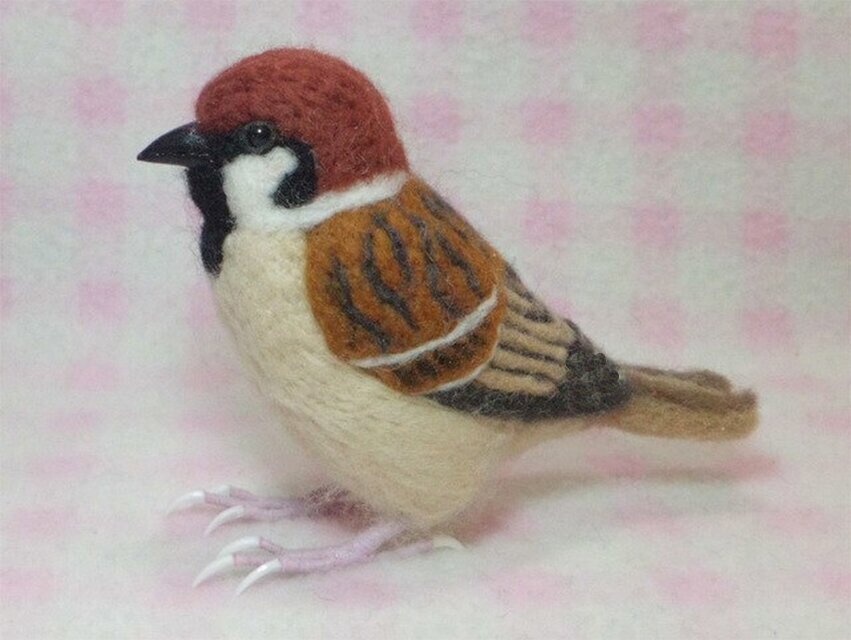 リアルサイズ♪ スズメ 雀 羊毛フェルト 野鳥 受注作成 羊毛