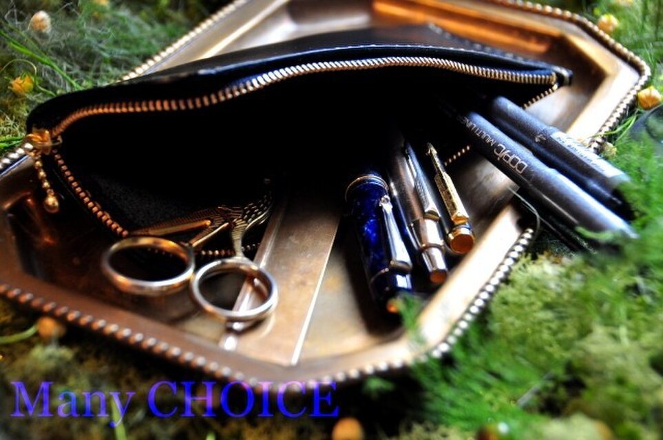 イタリアンレザー・帝王ブッテーロ・L型ペンケース（紺）