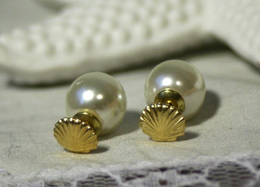 【2way】14kgf Wfaceシェルパールピアス