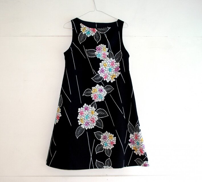 浴衣地　紫陽花　Ａラインノースリーブワンピース　Ｍサイズ