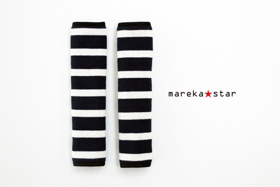 【売約済S様】№398 ベビーカー用肩ベルトカバー☆紺×白ニットボーダー