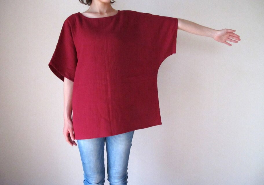 ダブルガーゼ（綿100%）のシャツ（ワインレッド）