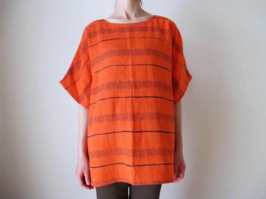 ダブルガーゼ（綿100%）のシャツ（手描き染め・「がらがらオレンジ」）