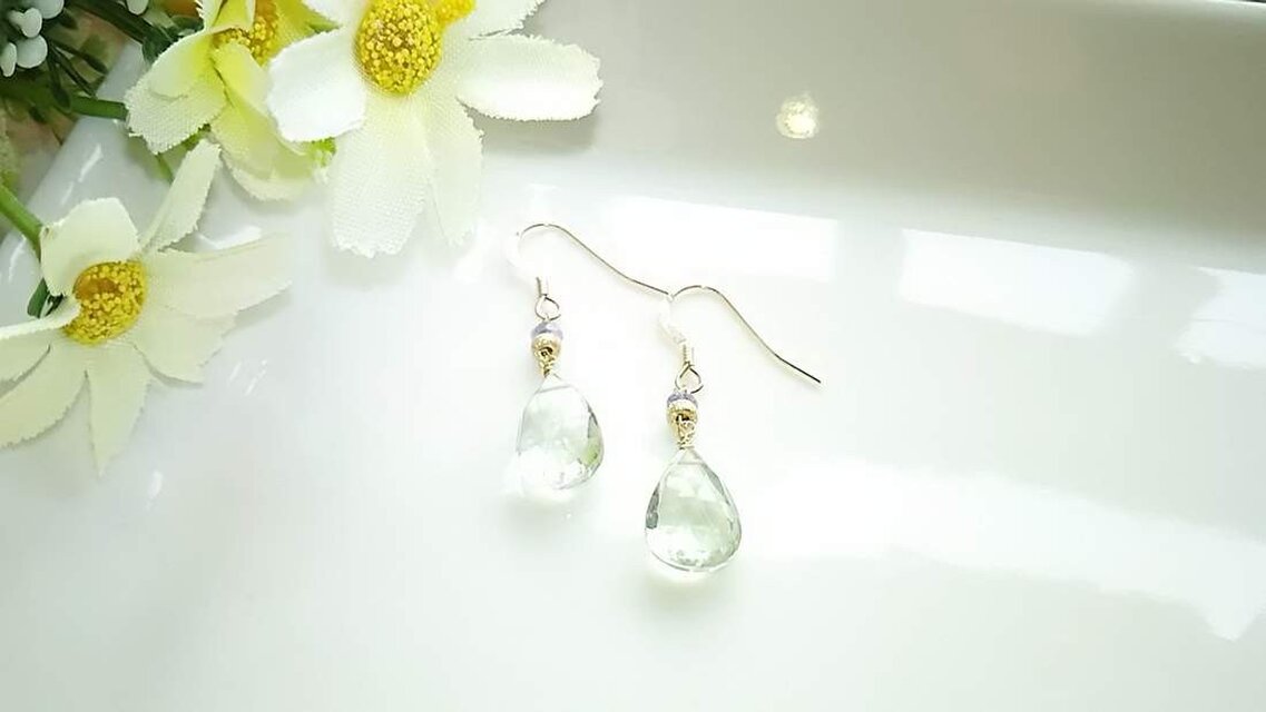 宝石質グリーンアメジスト＊タンザナイト14Kgfピアス