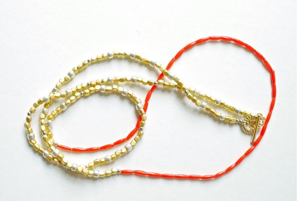 ヴィンテージビーズ＆真鍮ネックレス（ブレスレット使い可能）