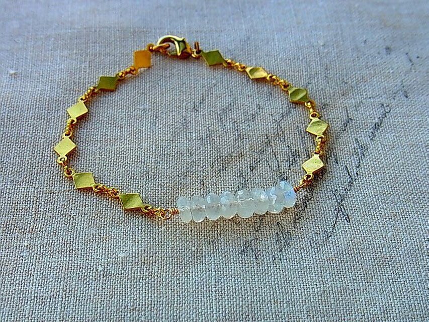 6月誕生石＊ムーンストーン＊メンズブレスレット＊真鍮ブレスレット＊no.49