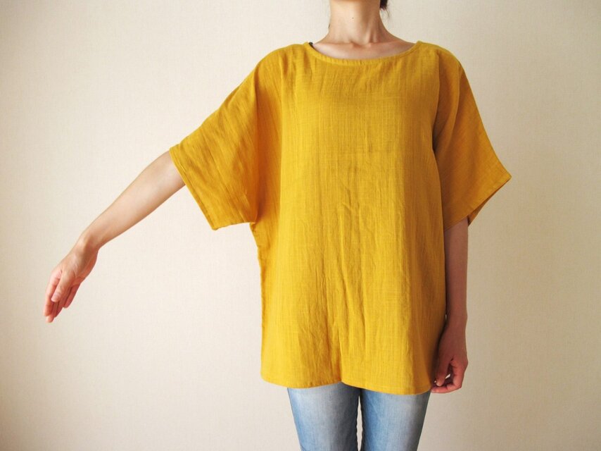 ダブルガーゼ（綿100%）のシャツ（マスタード）