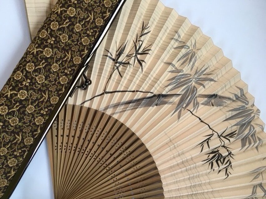 がま口扇入れ　帯地小花柄　
