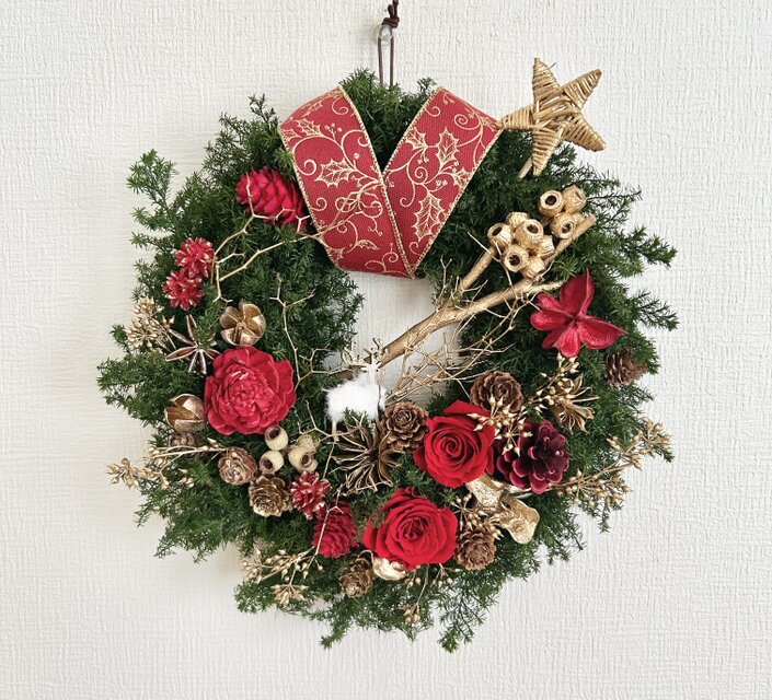 プリザーブドフラワーヒムロスギのクリスマスリース プリザーブドフラワー