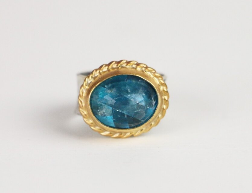 古代スタイル　ブルーフローライト　指輪　9.5号