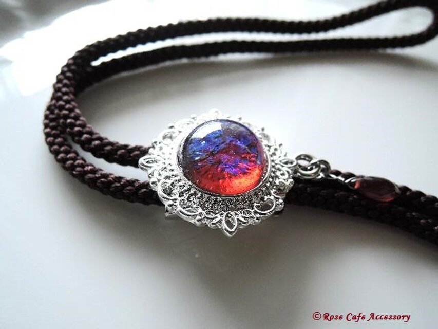 （944）アウトレット☆ループタイ☆高品質ドラゴンブレス（別名：メキシカンオパール）15㎜ラウンドカボション。・。・