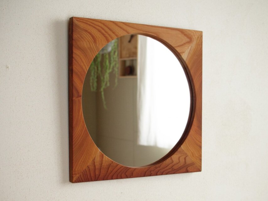 鏡「しかくに◯」欅材1　ミラー
