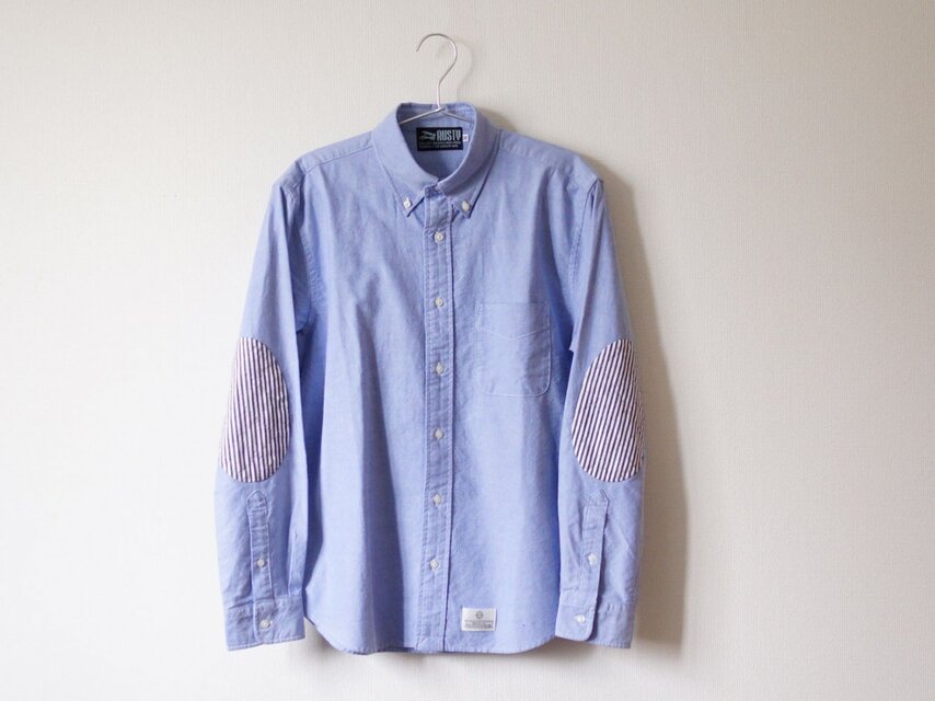 エルボーパッチ オックスフォード ボタンダウンシャツ（ヒッコリーストライプ）XLサイズ