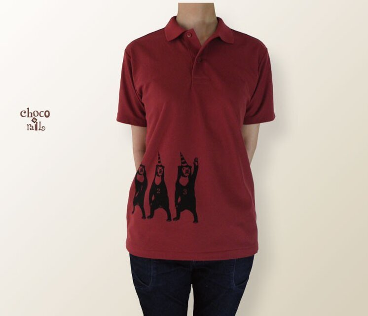 サーカス マレー熊さん ポロシャツ （ワインレッド）